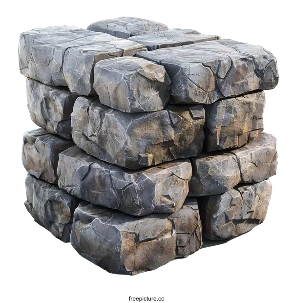 [Transparent Background PNG]Stack of stone blocks isolated