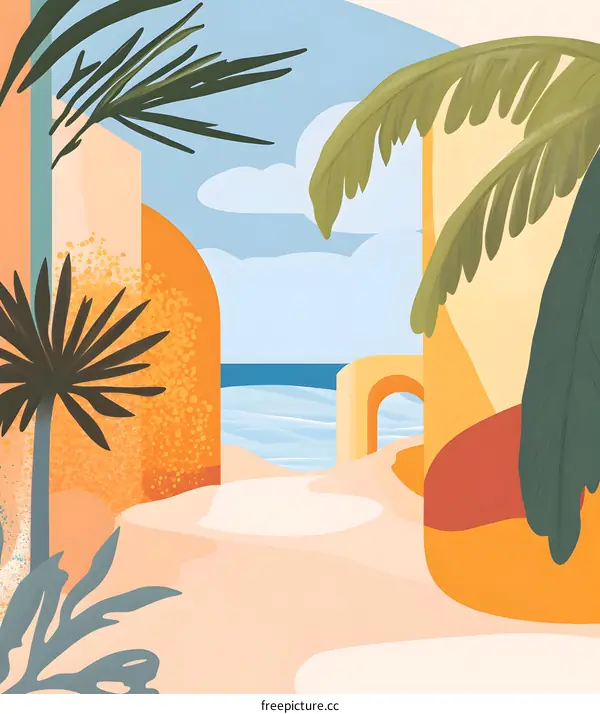 Tropical Beach Summer Landscape Illustration
