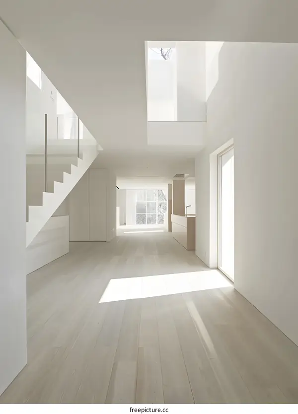 Minimalist White Interior Design with Wood Floor