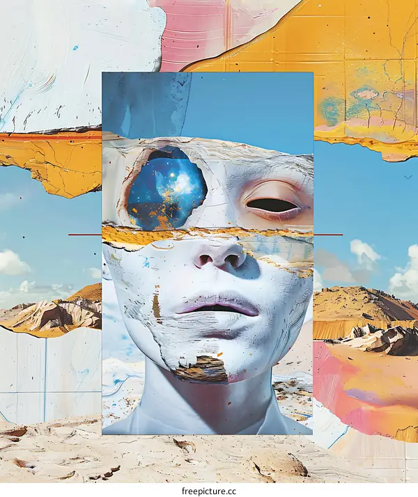 Abstract Collage Portrait With Galaxy Eye