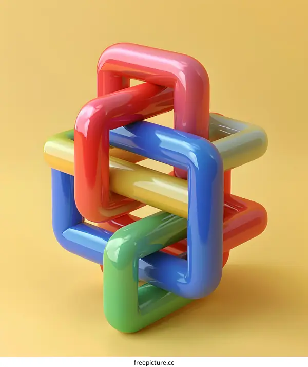 Colorful Interlocked Shapes on Yellow Background