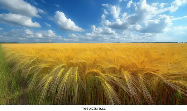 A Beautiful Landscape of a Wheat Field Under a Clear Blue Sky