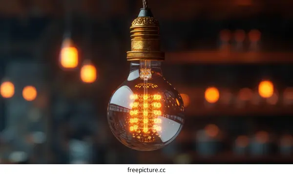 Light bulb hanging from the ceiling with a warm glow