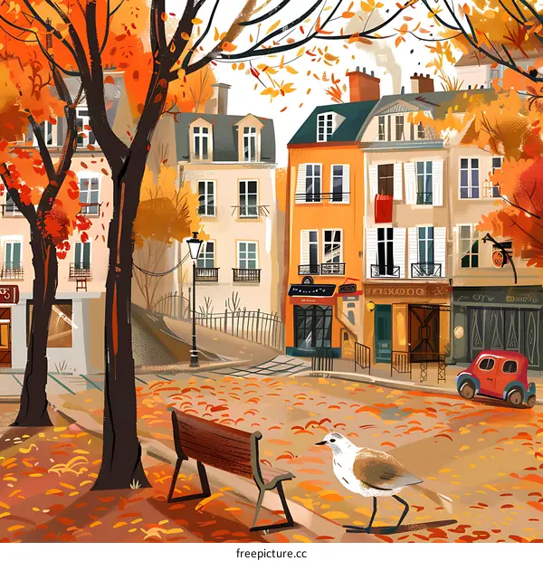 Autumn Illustration of a French Village