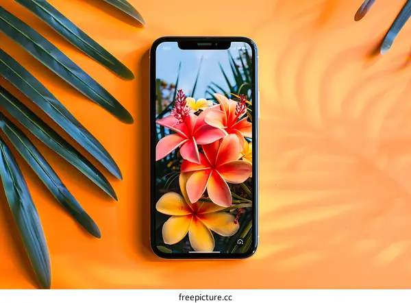Flowers On Phone Screen Tropical Summer Background
