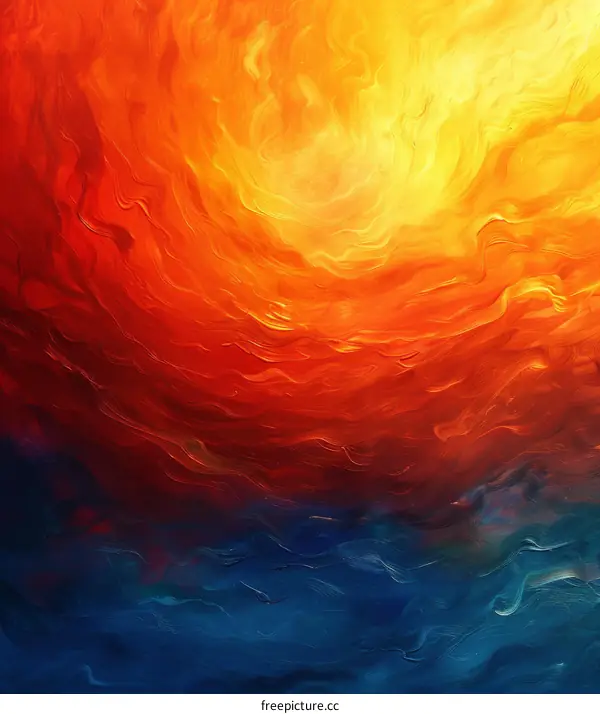 Acrylic Dance of Crimson and Azure Waves