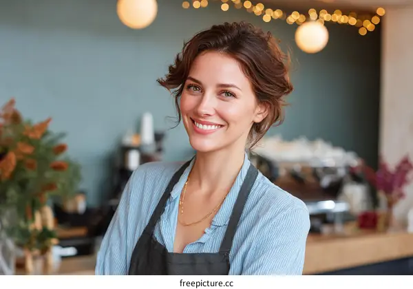 Smiling woman cafe worker portrait