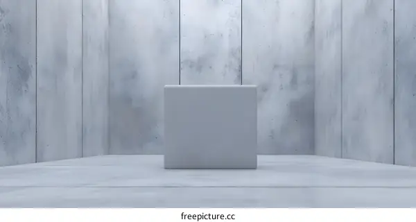Simple Minimalist Concrete Room with White Cube
