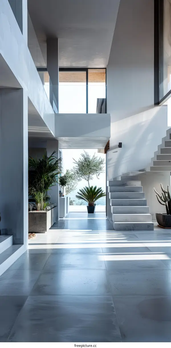 Modern Minimalist Staircase with House Plants