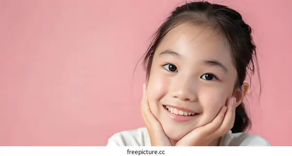 Smiling Asian Girl With Pink Background