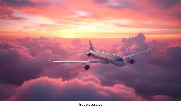Stunning Airplane Flight Above Pink Clouds at Sunset
