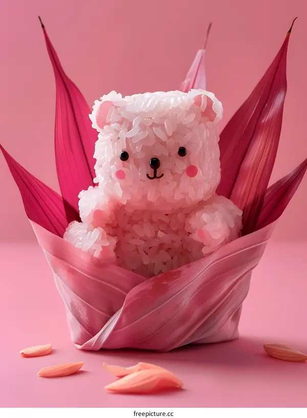 Pink Rice Bear in a Basket
