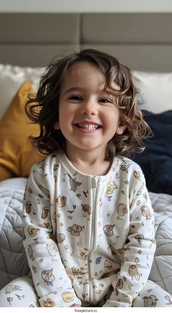Smiling Toddler in Animal Print Onesie