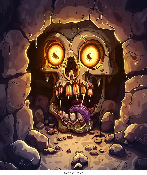 Scary Skull Illustration With Glowing Eyes