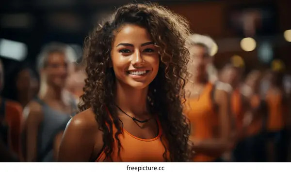 Portrait of a young woman with curly hair smiling