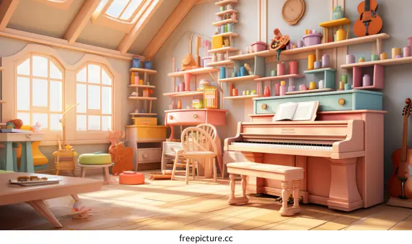 A Cozy and Colorful Attic Music Room