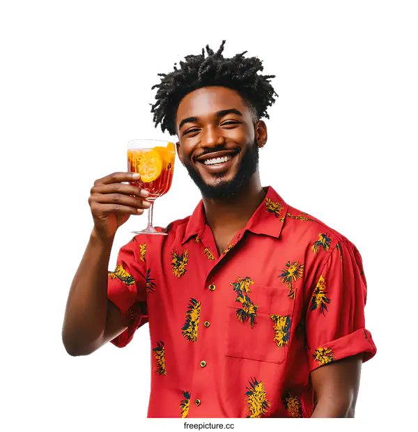 [Transparent Background PNG]Smiling Man Holding Cocktail Drink