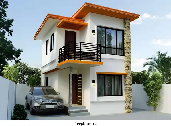 Modern Two Story House Design with Balcony