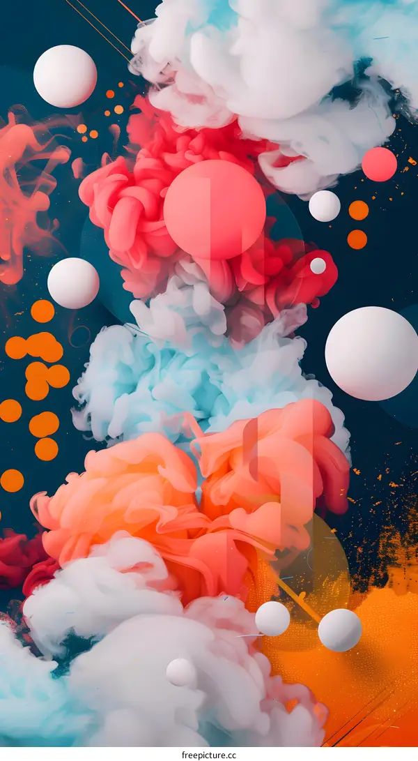 Abstract Colorful Ink Splatters and Geometric Shapes