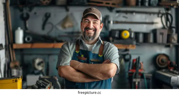 Portrait of a happy male carpenter in his workshop
