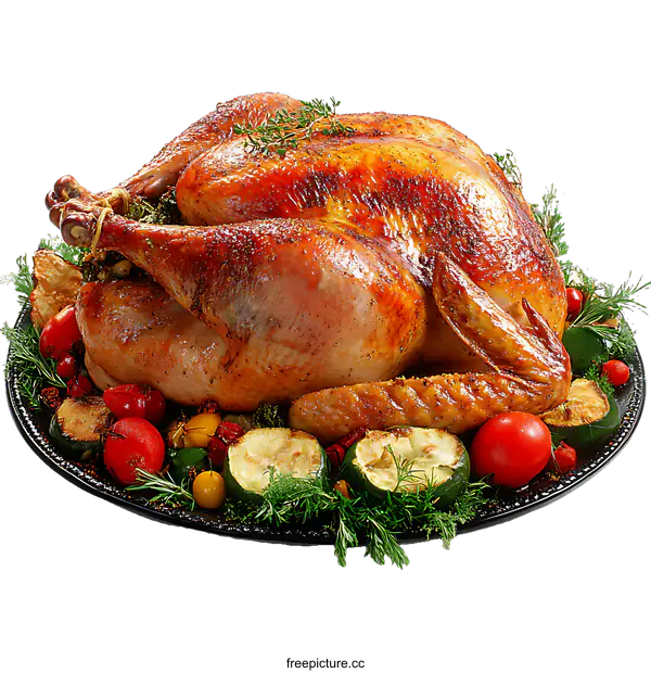 [Transparent Background PNG]Roasted Turkey with Roasted Vegetables on a Platter