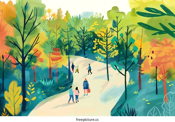 People Walking in the Forest Illustration