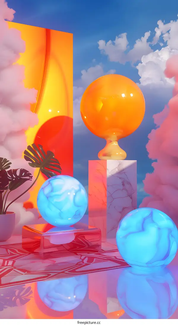 Abstract 3D Art with Geometric Shapes and Neon Colors