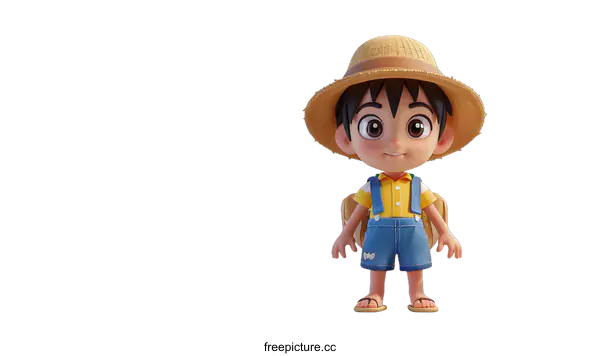 [Transparent Background PNG]little boy in straw hat
