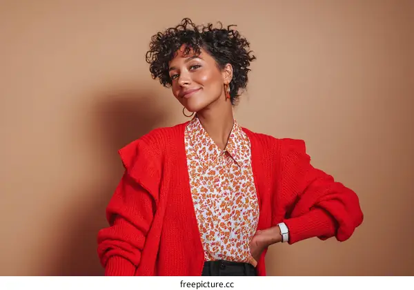 Stylish Woman in Red Cardigan