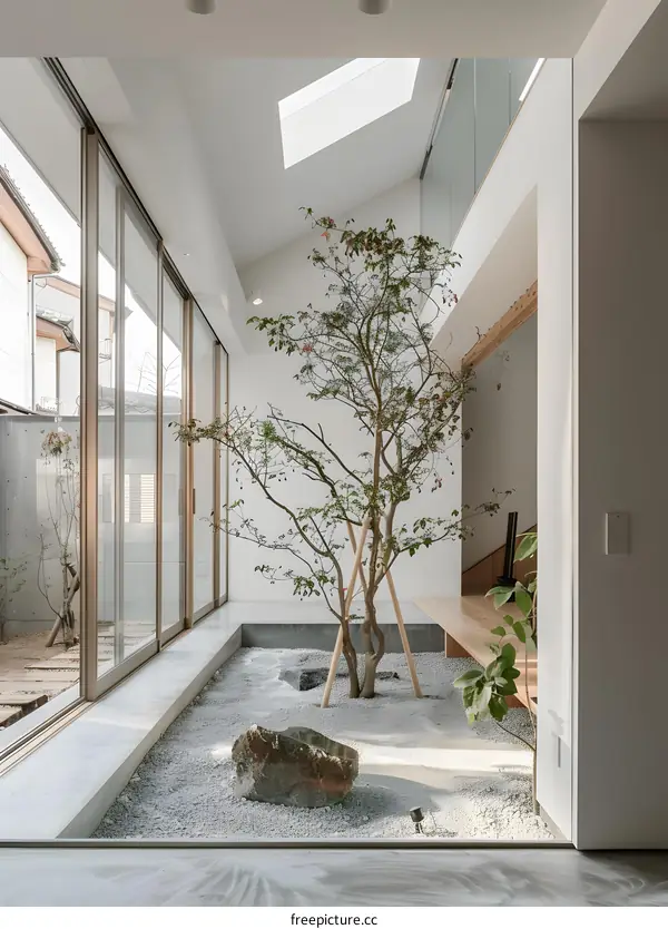 Modern Minimalist Japanese Courtyard Design with Natural Elements