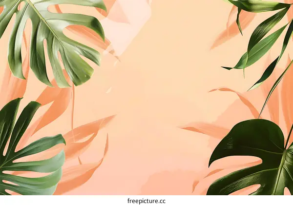 Tropical Leaves on a Peach Background