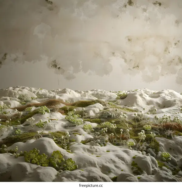 Abstract White Sand Dune Landscape With Green Plants