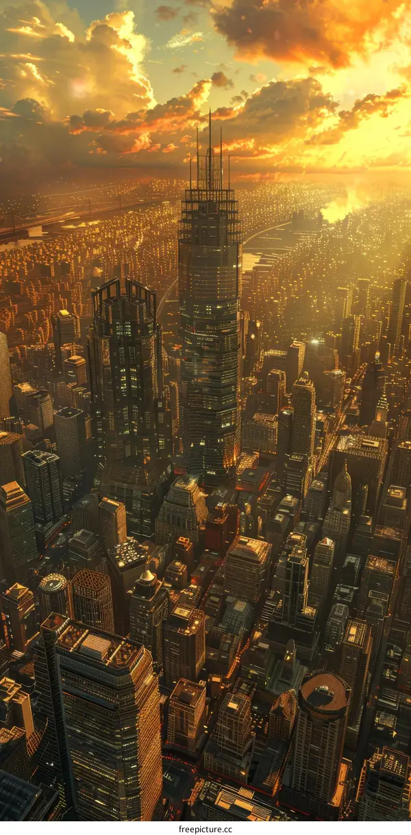 Futuristic City Skyline at Sunset