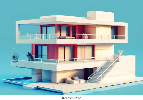 Modern Minimalist House Illustration With Pool