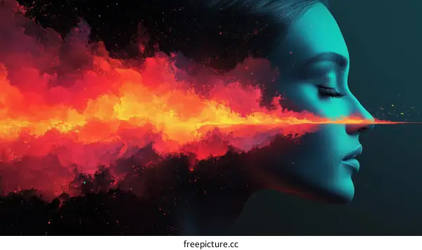 Abstract Art of a Woman with Fiery Breath