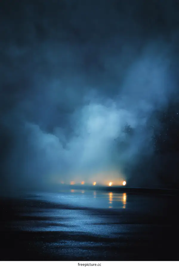 Mysterious Night Road Through Fog