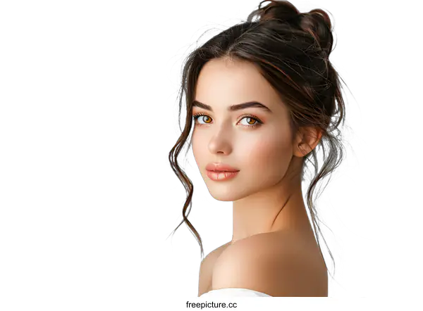 [Transparent Background PNG]portrait of a beautiful young woman with brown hair and brown eyes