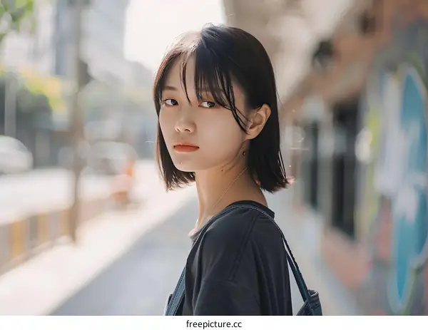 Portrait of a Young Asian Woman With Short Hair