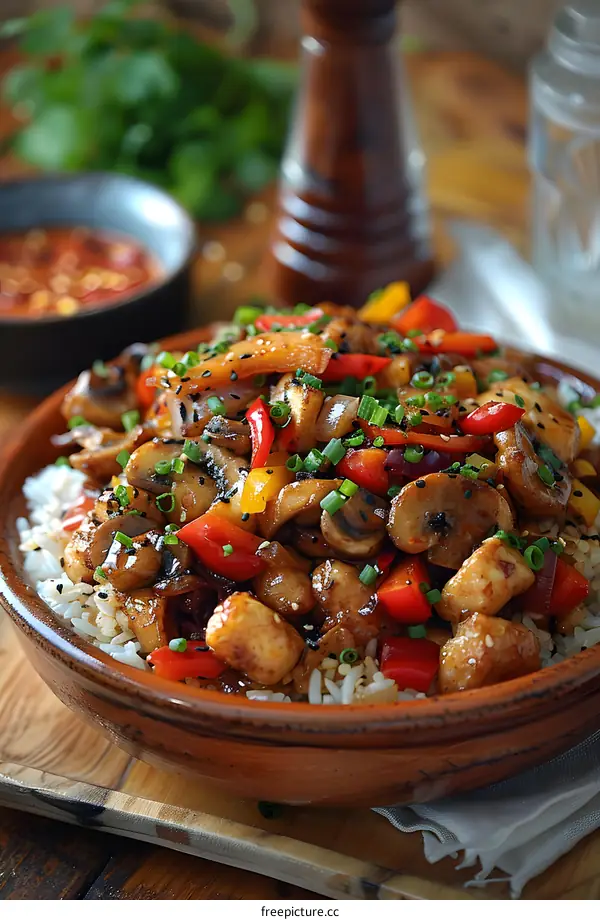 chicken and mushroom stir fry with rice