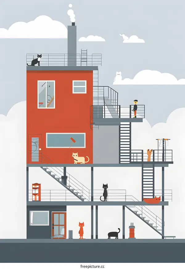 Cat House with a Person on the Balcony