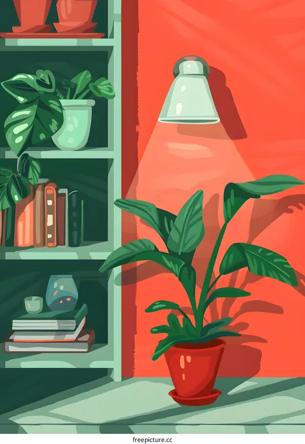 Green Plants and Bookshelf in Home Interior Design