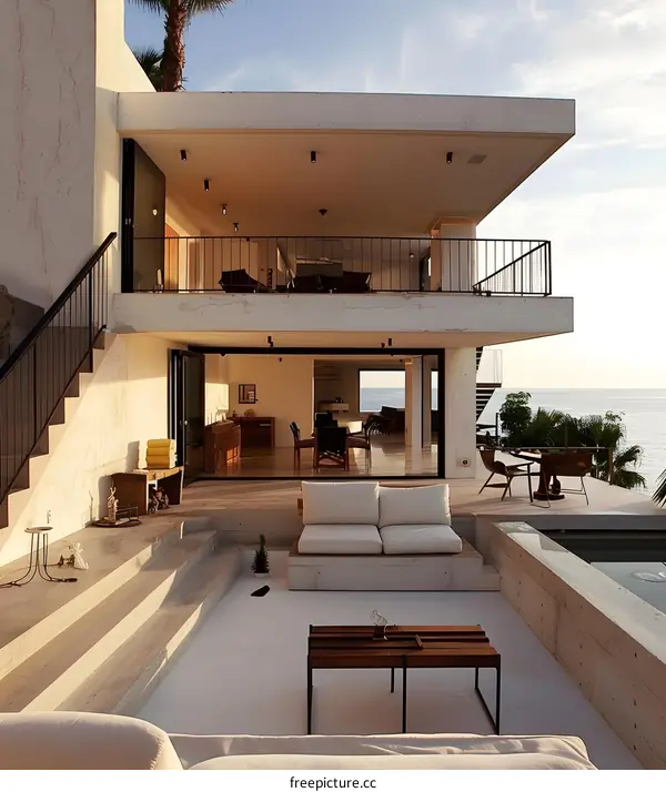 Modern Concrete Villa with Ocean View Terrace