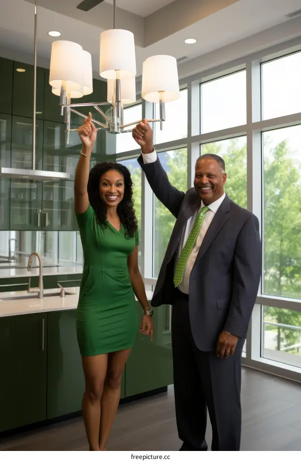 African American business people in green kitchen
