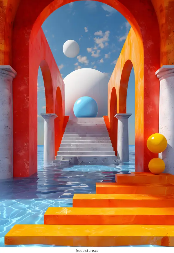 Surreal Orange Arches and Spheres