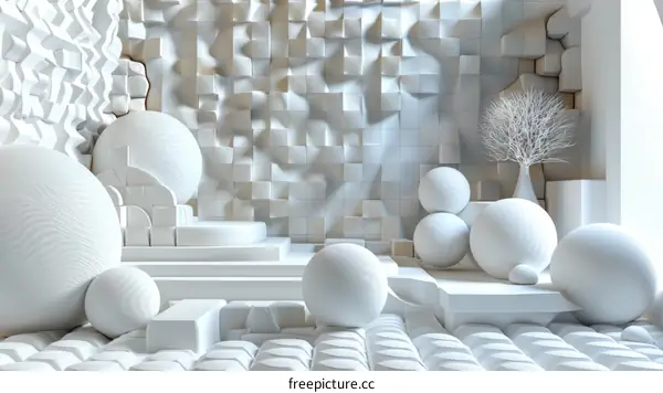 Abstract White Geometric Shapes Composition