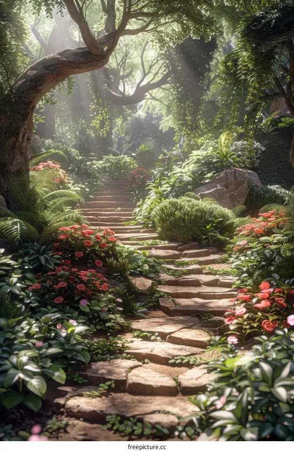 Stone path in a magical forest