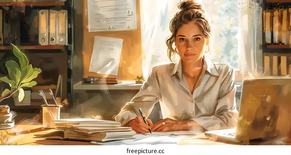 A woman working in her office