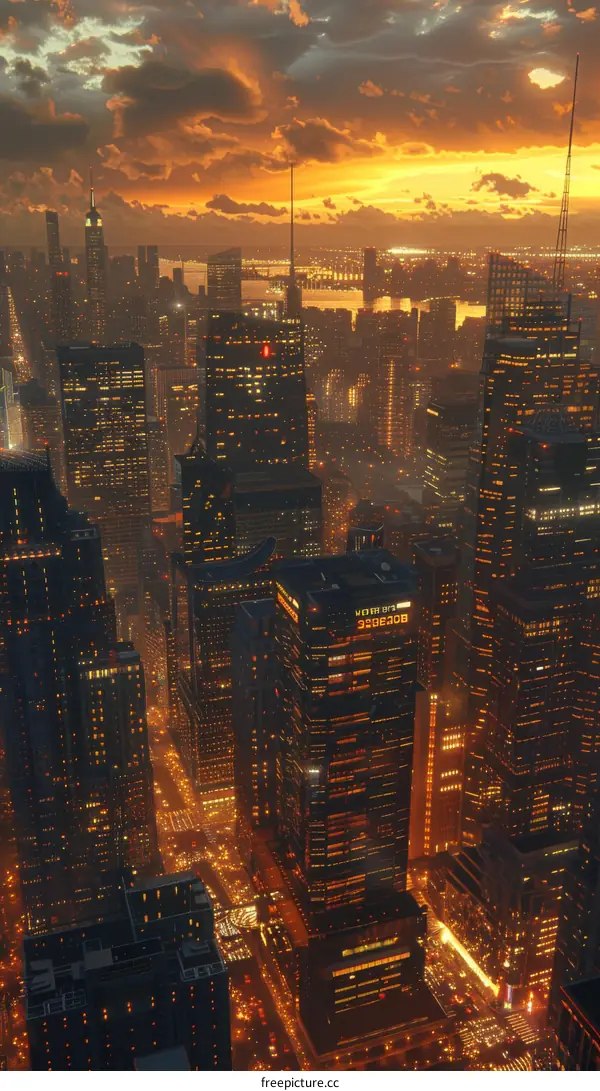 Aerial View of a Night City Skyline