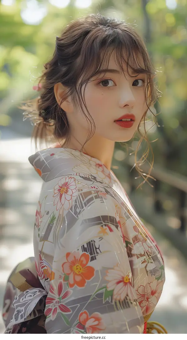 Asian Woman in Traditional Japanese Kimono