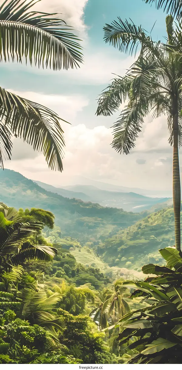 Tropical Rainforest Valley Landscape with Palm Trees